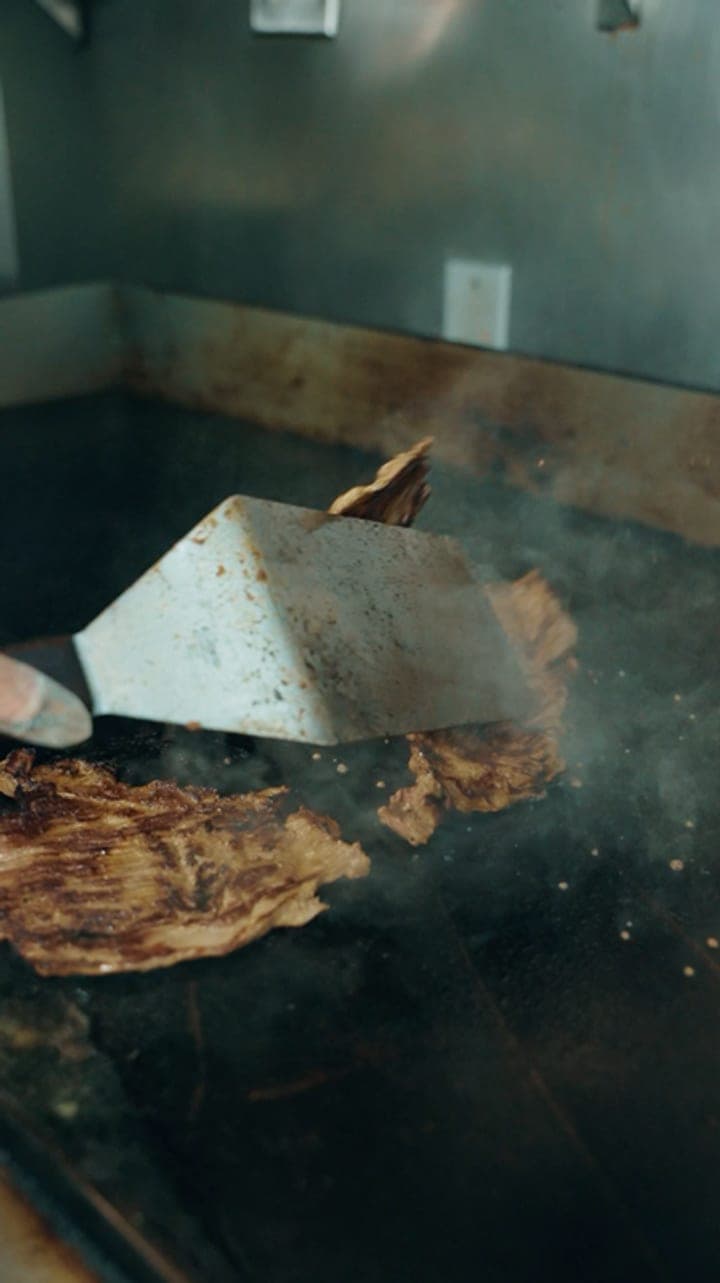Carne asada fresh off the flat top