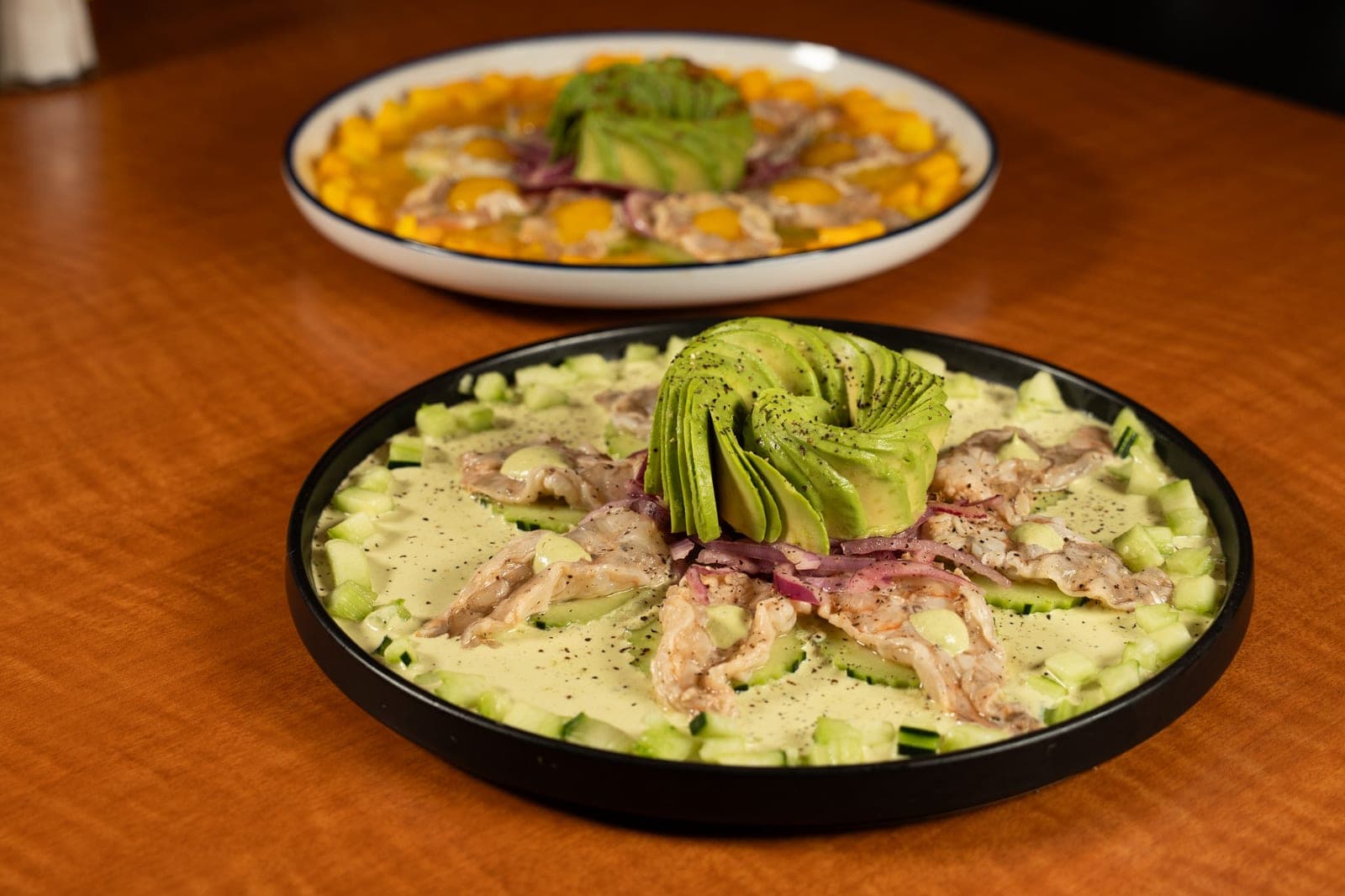 Aguachile Tatemado and Aguachile Mango Habanero freshly served table-side